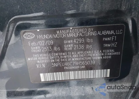 2009 Hyundai Sonata Limited from USA, damaged, VIN 5NPEU46C79H565039